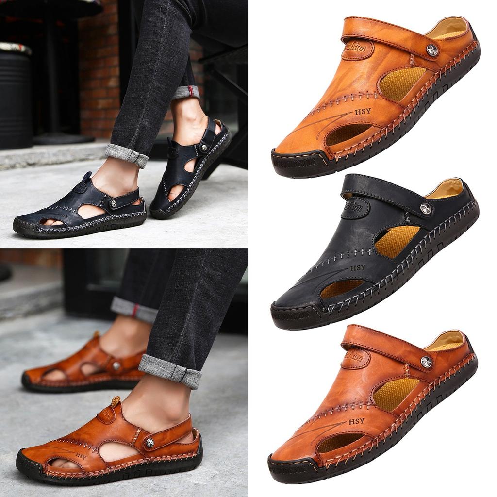 Pair of Shoes Men Hand-stitched Outdoor Closed Toe Genuine Leather Sandals