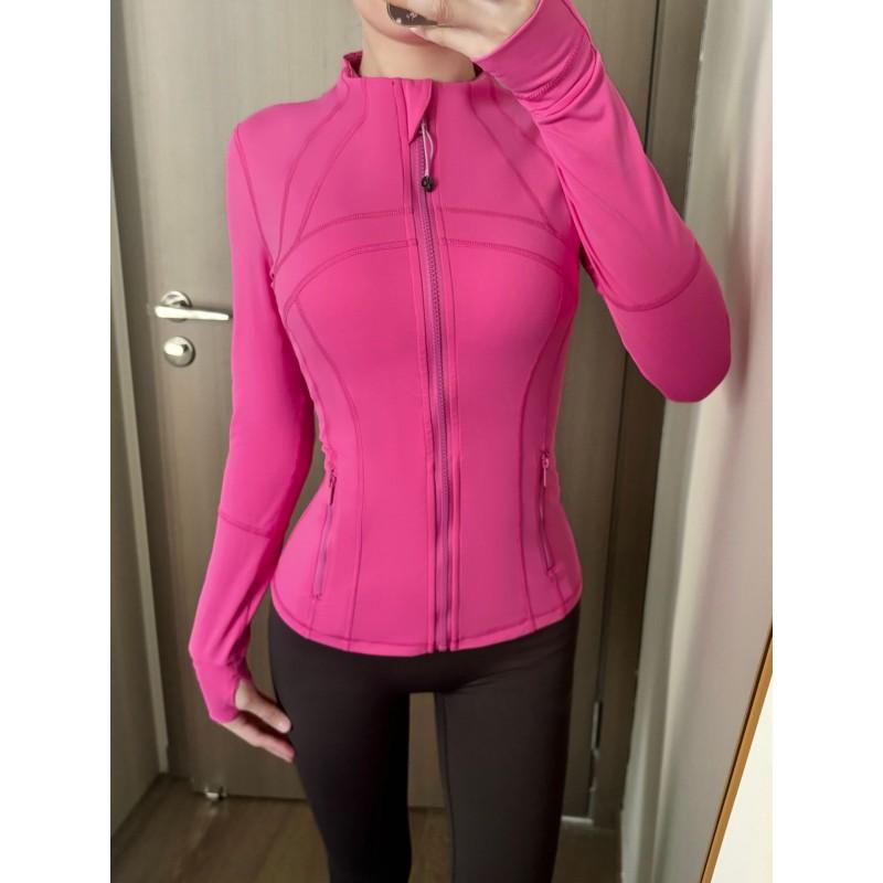 Womens Slim Fit Yoga Jacket With Gold Zipper Stand Collar Long Sleeve Athletic Top Nylon Breathable Workout Outerwear