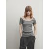 MD Women's Gray Basic Style Minimalist Slimming Gray Short Sleeve Low Round Neck T-shirt 06852578812