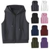 Women's Solid Color Plus Size Fashionable Hooded Drawstring Pocket Vest Top Jacket
