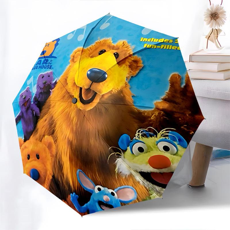 Bear, BlueThemed Automatic Opening and Closing umbrella 8 Ribs, Suitable for Leisure and Going Out, Outdoor Accessory, Gothic Style, Fashi