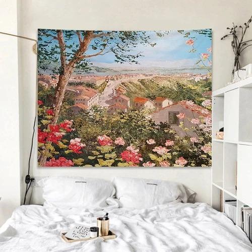 Rose Garden Pattern Oil Painting Style Hanging Cloth Home Wall Decoration Tapestry Bedroom Living Room Tapestry