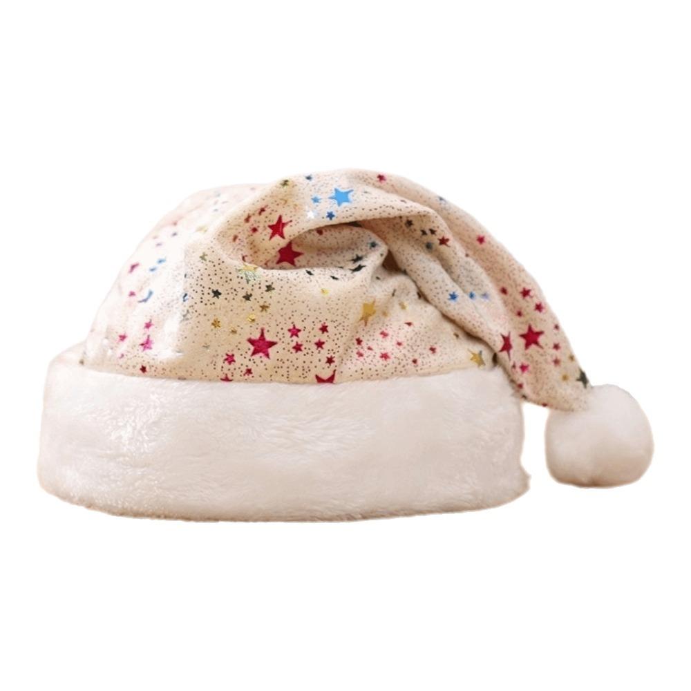 Fluffy Santa Hat Star Pattern Plush Hat Fashion Christmas Hat  Holiday