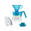 V60 Color Brew Hand Drip Set for Includes Glass Measuring 40 Paper and Recipe Book 1-2 Cups, Heat-Resistant Server, Spoon, Sheets, (Blue Hour,