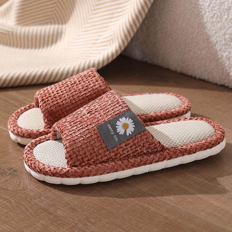 Женские льняные тапочки для дома с противоскользящим покрытием, бесплатная доставка, круглогодичные дезодорирующие тапочки для пар