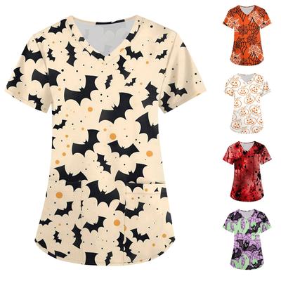 Женская модная футболка с короткими рукавами и v-образным вырезом с пасхальным принтом, маленькая рабочая футболка с карманами