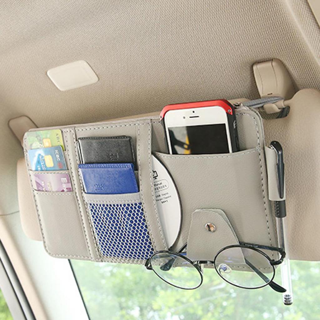 Сумка для хранения автомобильного солнцезащитного козырька из искусственной кожи, очки, билет, органайзер для мобильного телефона