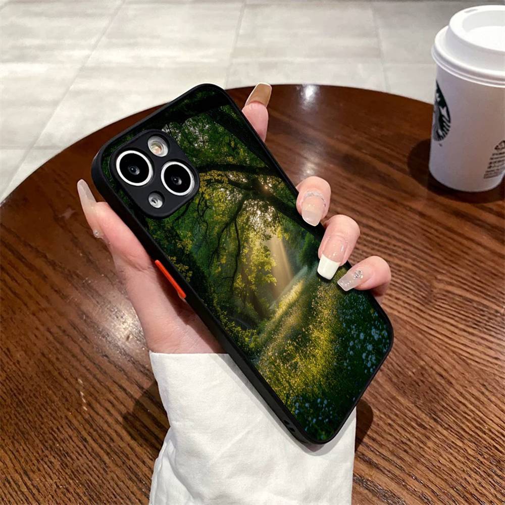 Чехол для телефона с матовым покрытием «Лес Пляж Восход Горы Природа» для iPhone 16 15 14 11 12 13 Mini Pro Max X XR XS ударопрочный