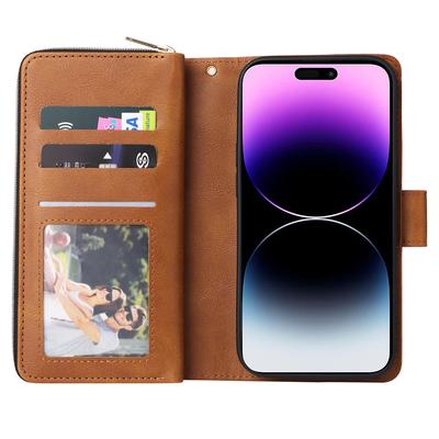 Чехлы для iPhone 15 Pro с 9 слотами для карт, кошелек из ПУ-кожи, чехол-подставка для телефона на молнии