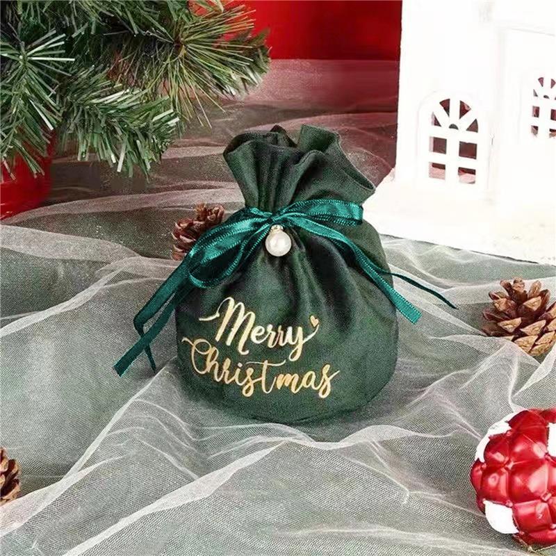 Christmas Velvet Apple Candy Gift Bags Xmas Party Cookies Favors Packaging Bags Kids Present Exquisite Drawstring Bags Red Green