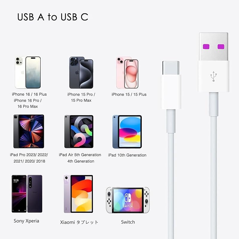 USB Type C Cable 100cm 3A Fast Charging C Type QuickCharge3.0 Compatible Samsung/Sony Xperia/Nintendo Switch Other Android Compatible with USB-C