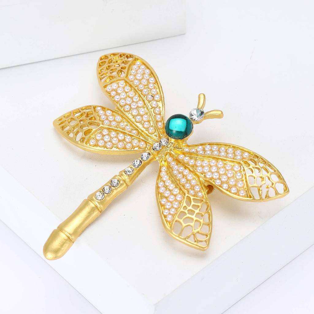 Fashion Heavy Industry Alloy Pearl Dragonfly Brooch Vintage Versatile Women'S Suit Coat Corsage Accessories Pin