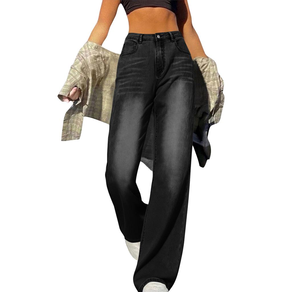 Women's Wide Leg Jeans High Waist Straight Stretch Jeans With Pockets