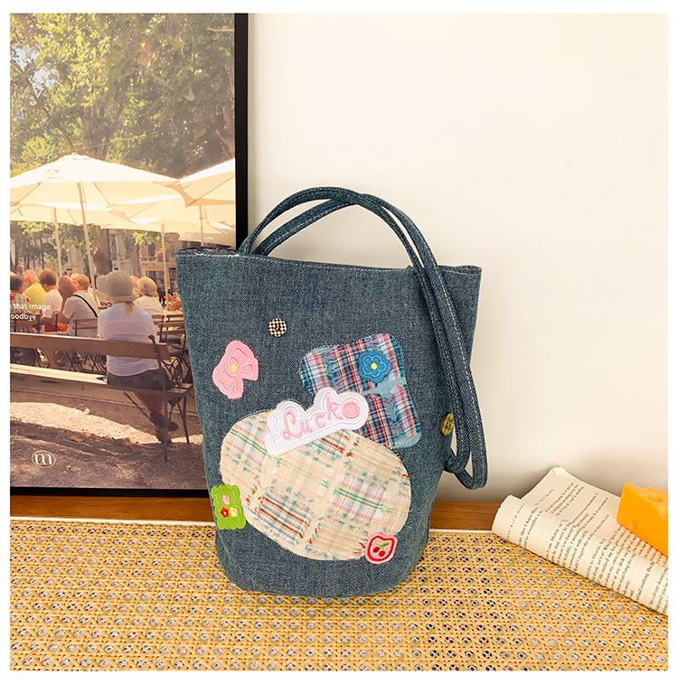 Портативная джинсовая сумка-ведро женская сумка для обеда с вышивкой уличная сумка через плечо большая сумка