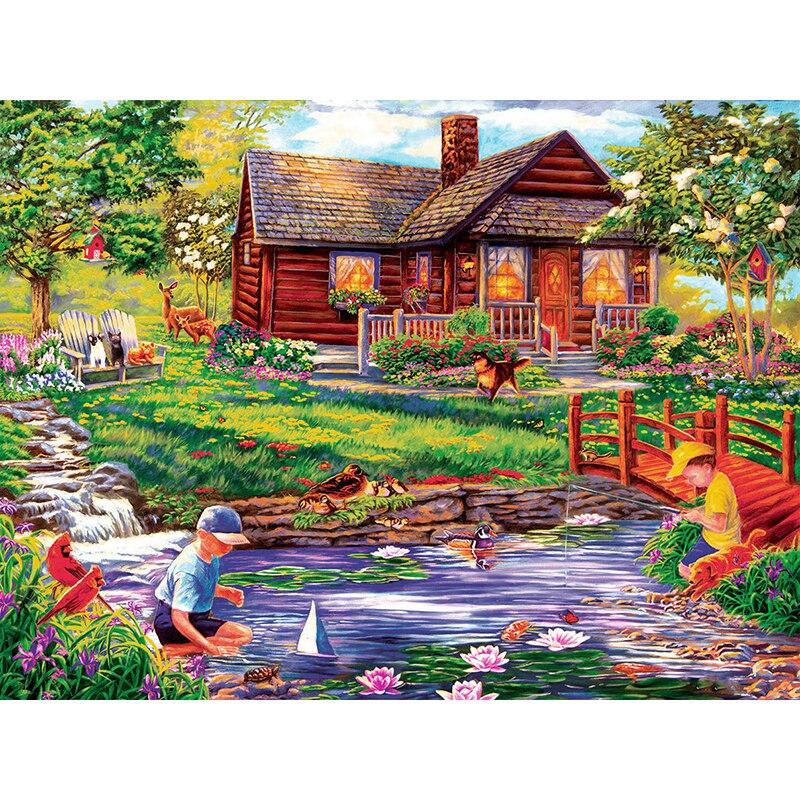 5D DIY Алмазная картина Пейзаж Дом Алмазная вышивка Пейзаж Вышивка крестиком Полный круглый дрель Домашний декор Ручной подарок