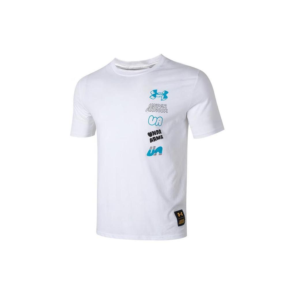 Under Armour Letter Print Training Breathable Casual Crew Neck Short Sleeve T-Shirt Men Tops White 1366420-100