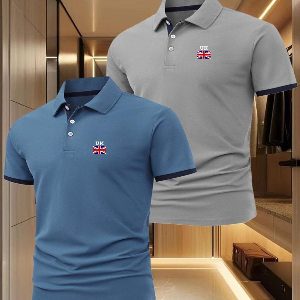 2Pack Men'S Fashion Color-Blocked Casual Short-Sleeve Polo Shirt, Comfortable And Breathable for Everyday Outdoor Wear