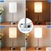 Small Table Lamp Led Rechargeable Light Pull Chain Reading Light with AC Outlet Bedside Table Beige Lampshade for Bedroom Kids