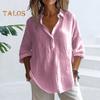 Женская рубашка с V-образным вырезом и рукавом 3/4, однотонный свободный крой, легкая дышащая повседневная блузка на каждый день