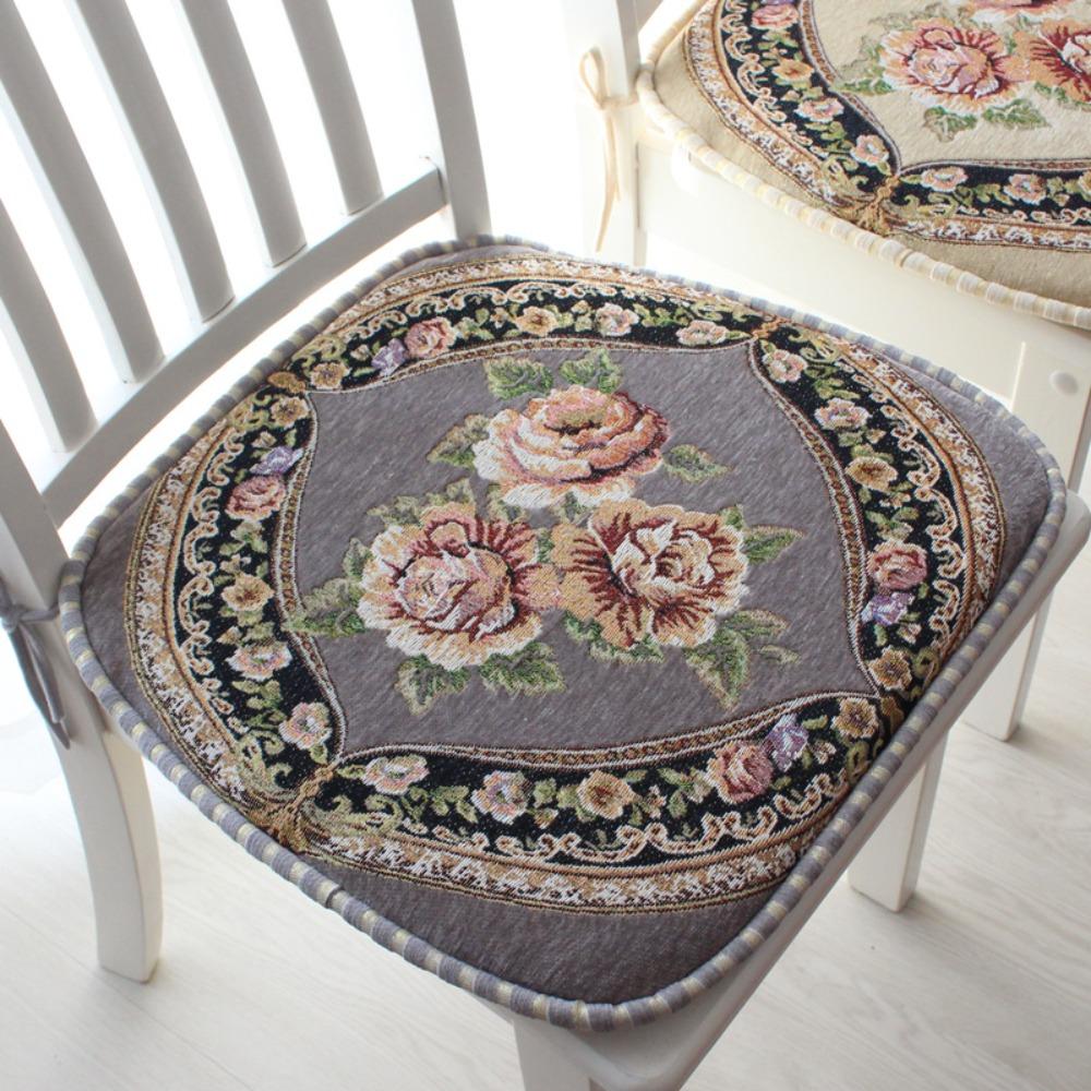 Floral Pattern Dining Chair Cushion Chenille Buttocks Pad Embroidered Chair Mat  Office Classroom
