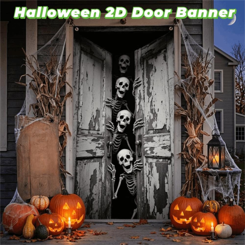 Realistic Halloween 2D Door Banner Rectangular Halloween Background Banner Front Door
