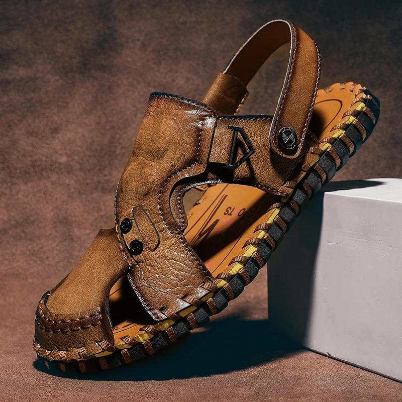 Fashion Men's Summer Sandals Handmade Genuine Leather Beach Flip Flops Men Classic Roman Male Sandals Outdoor Dual-Purpose Slippers Man