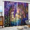 2pcs Stained Glass Flower Wisteria Printed Curtain for Home Decor - Rod Pocket for Bedroom, Office, Kitchen and Living Room