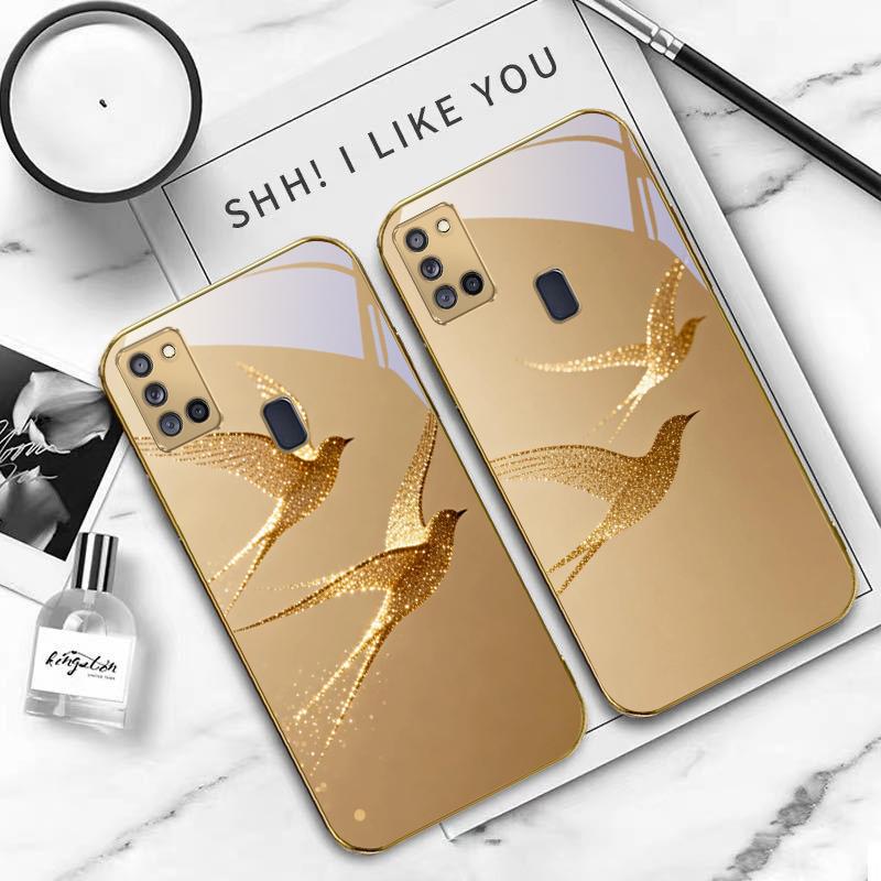 golden flying bird For Samsung A 31 32 A33 A34 35 14 A15 13 A16 25 26 50 52 53 54 55 56 70 71 72 73 Golden glass phone case