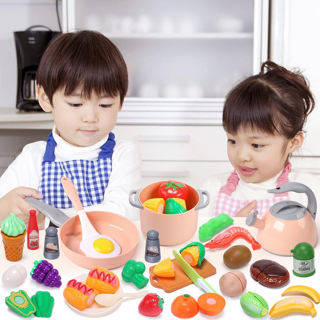 Cute Stone Play House Kitchen Educational 44 Piece Play House Pot Real Cutting Pretend Birthday Gift Set, Toys, Toys, Toys, Set, Set, Ingredients,