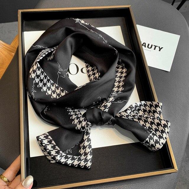 2021 модный шелковый шарф с цветочным принтом, женские длинные шарфы с тонкой шеей, офисная женская шаль, банданы, женская сумка, шарфы для волос, носовой платок