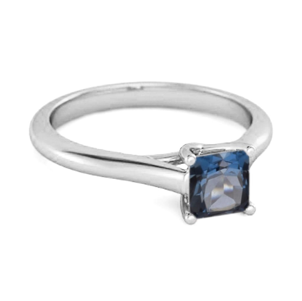 Solitaire Square Cut London Blue Topaz 925 Sterling Silver Promise Ring