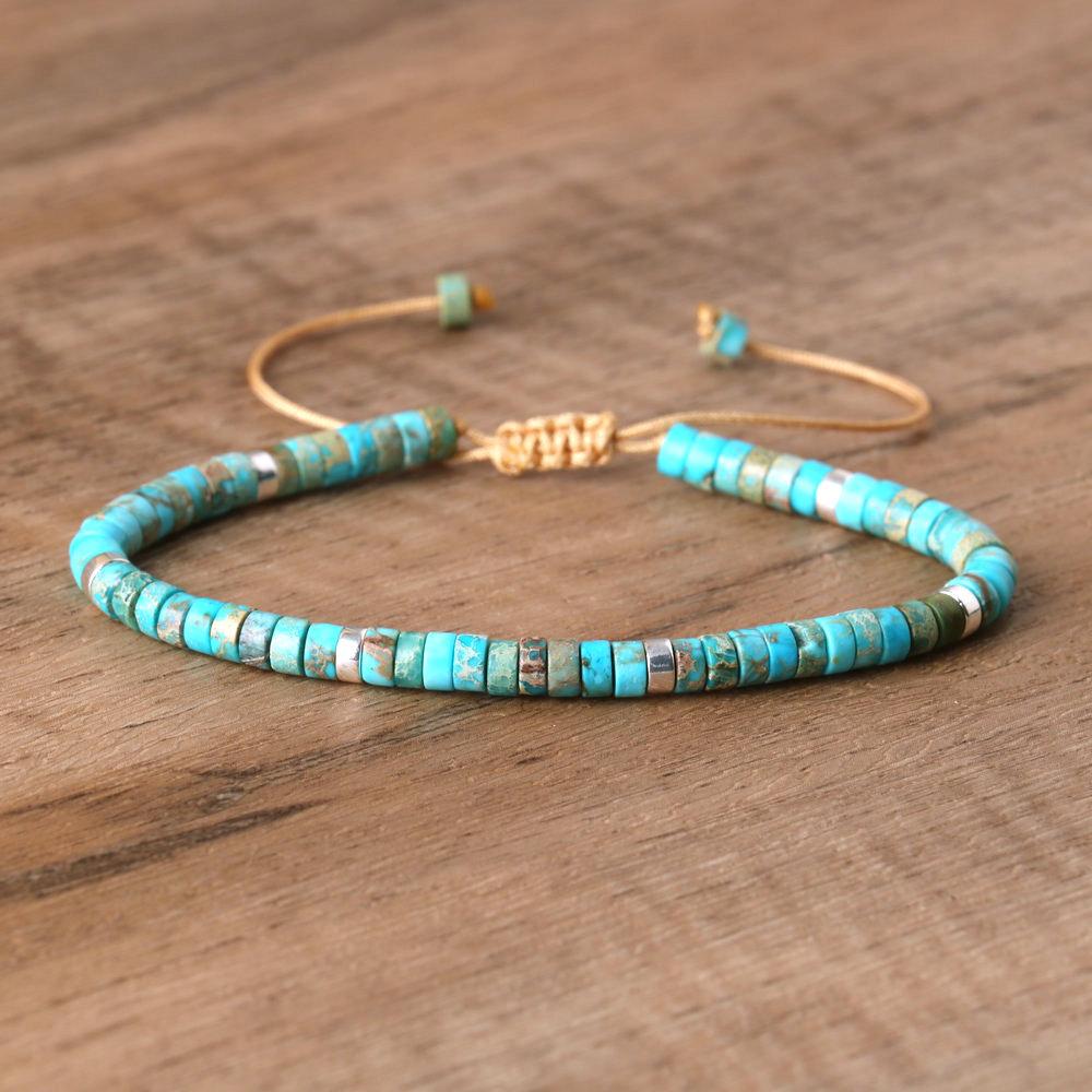 2x4mm Dainty Imperial Jasper Bracelet for Women Handwoven Adjustable Healing Stone Jewelry Alloy Main Material for Anniversary
