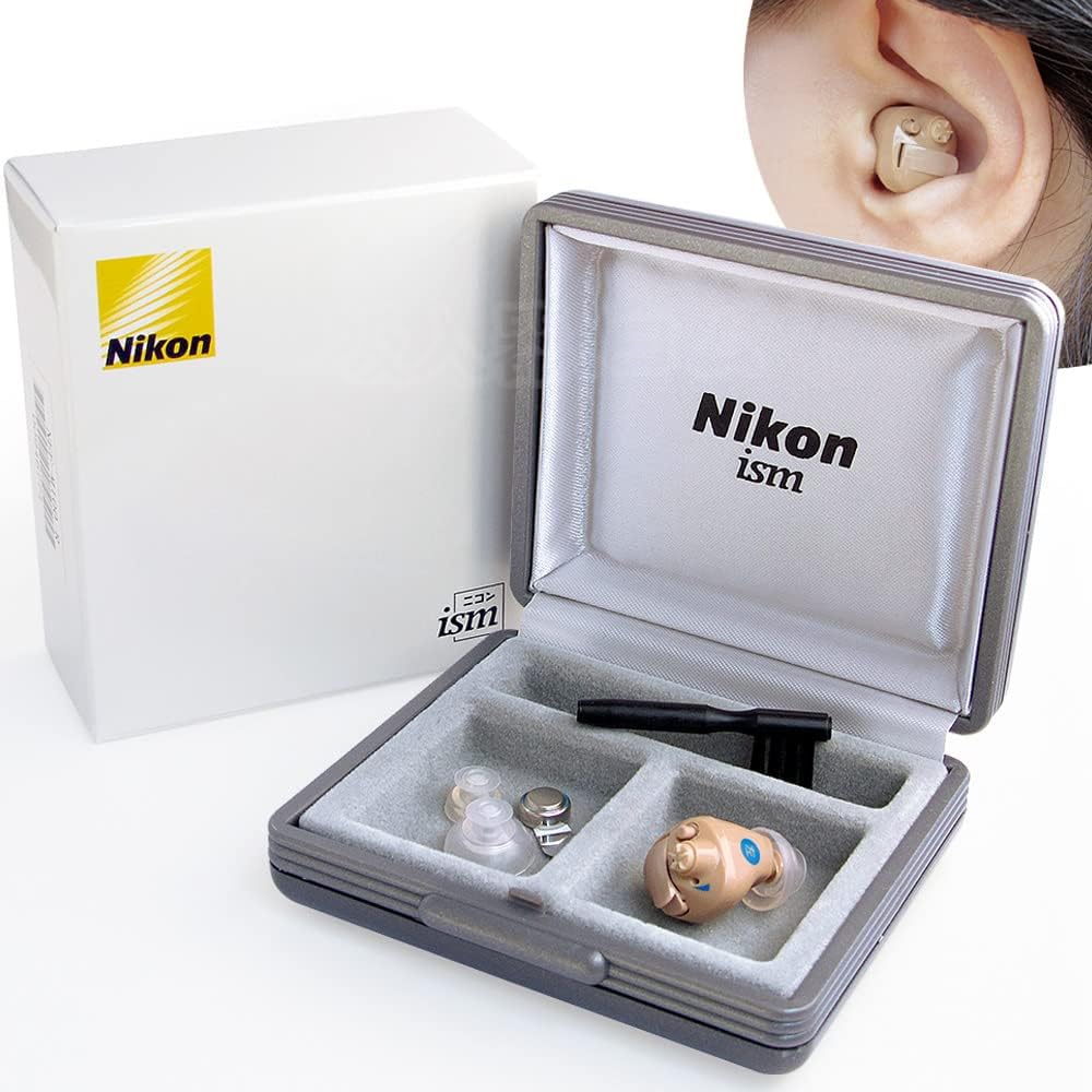 Цифровой слуховой аппарат Nikon Сделано для легкой и умеренной потери слуха Легкая замена батареи Чехол для переноски Гарантия Внутриушные аппараты, Nikon/Essilor NEF-M100S, Япония,
