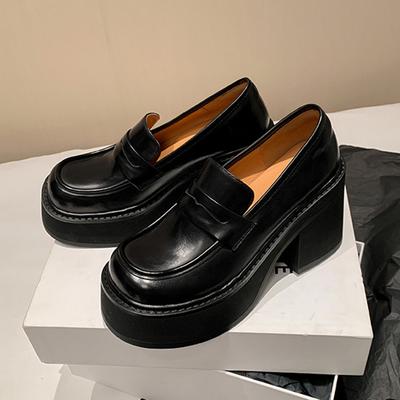 9 см натуральная кожа женские туфли на толстой подошве, увеличивающие рост винтажные туфли-лодочки на толстом среднем каблуке весенняя модная кожаная обувь размер 34-39