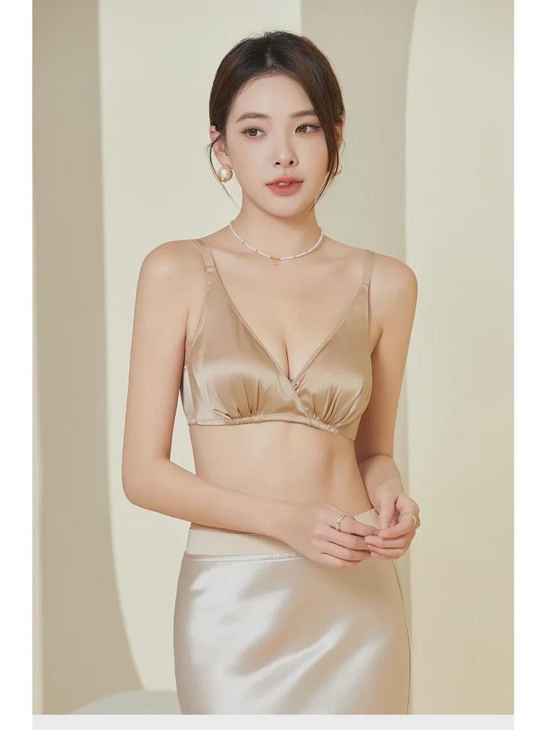 Бюстгальтер Tangge из двухслойного шелка со сборками - гладкий, без стали, тонкий, 19 момми