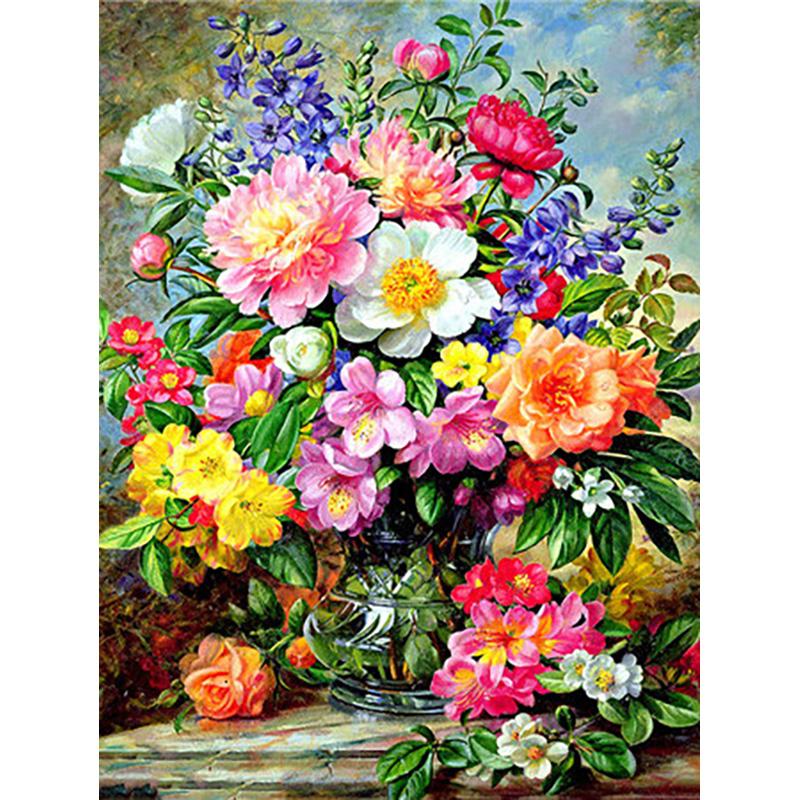 DIY 5D алмазная живопись ваза для цветов вышивка крестиком полная круглая Алмазная вышивка мозаика Цветочная картина из страз Декор подарок