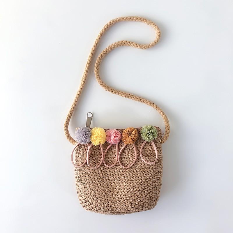 Girl's Bag Straw Bags Mini Shoulder Bag Flower Shaped Ball Design Princess Baby Bags