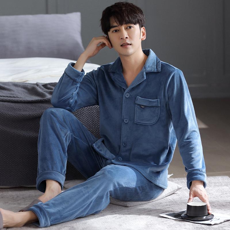 Пижама из флиса Island Мужская Осенне-зимняя Флисовая Утепленная из Кораллового Флиса Термодомашняя одежда Костюм Можно Носить на Улице