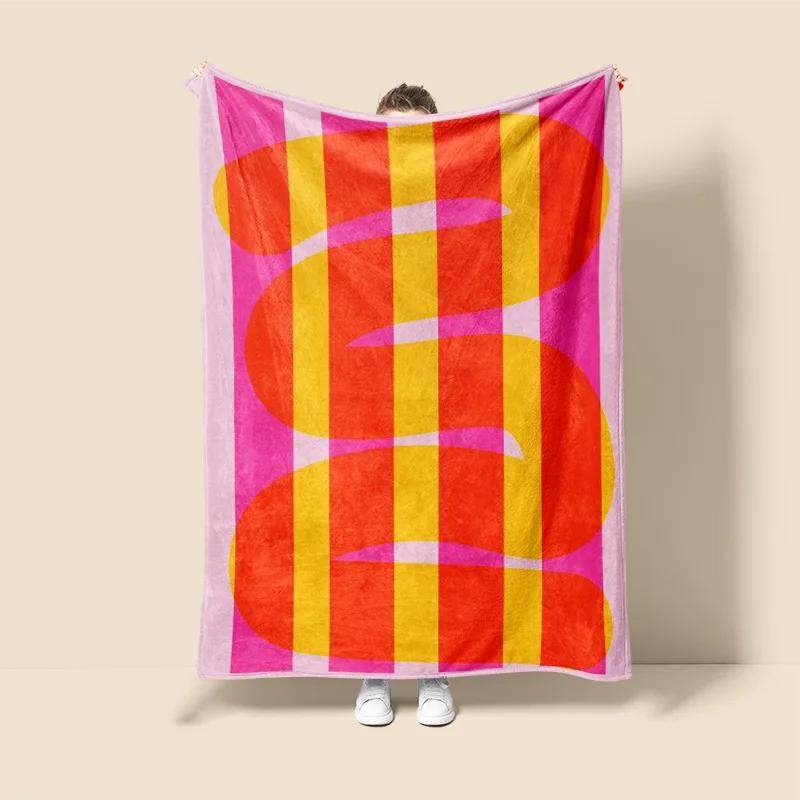 Morandi Tone Abstract Botanical Throw – Scandinavian Minimalist Blanket for Sofa & Café Home Use – Dual Purpose Graffiti Design