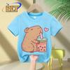 Милая детская футболка с принтом Capybara Loves Bubble Tea, летние детские повседневные топы из чистого хлопка с короткими рукавами, подарки для мальчиков и девочек