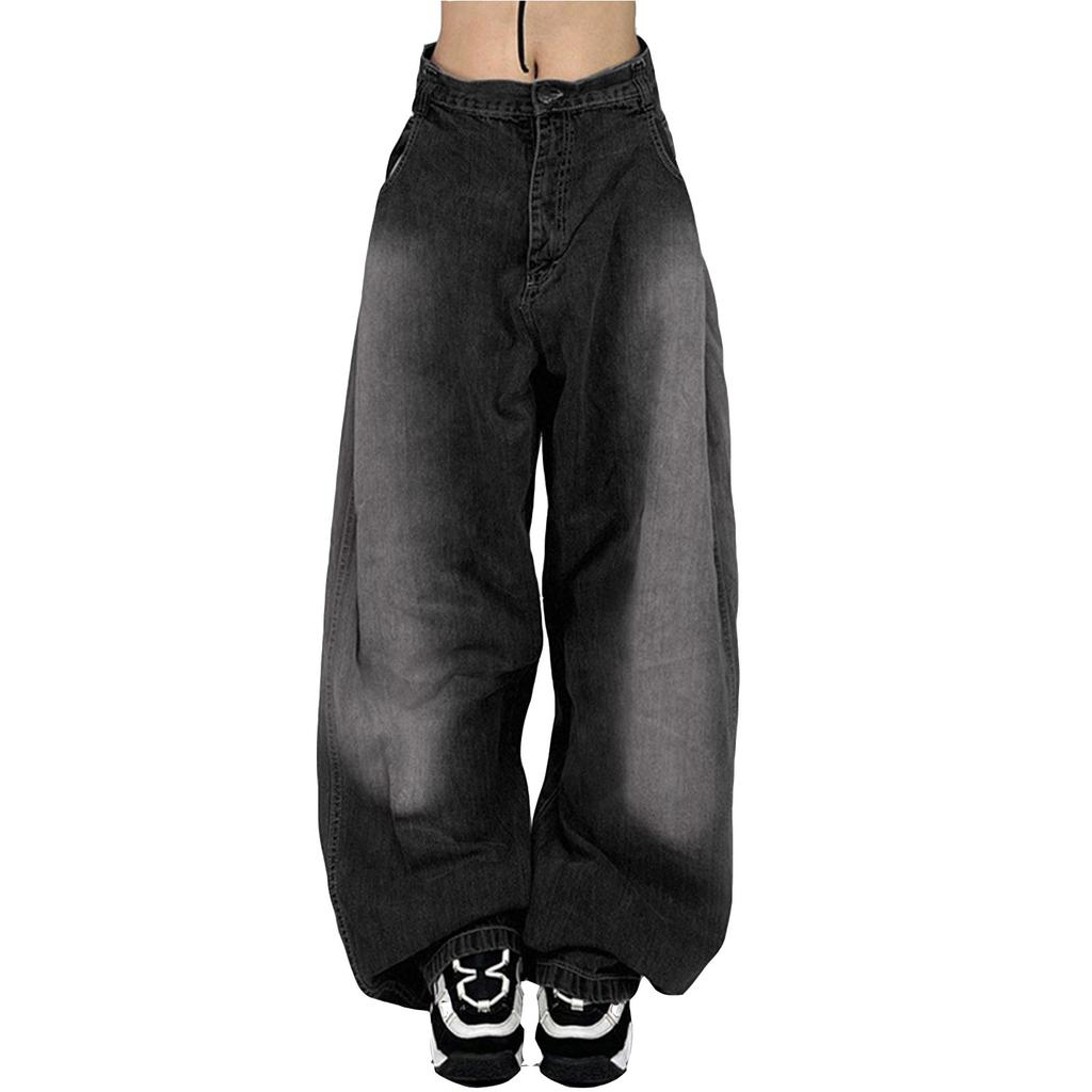 Женские свободные джинсы-карго с широкими карманами и низкими карманами