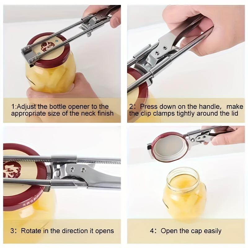 Stainless Steel Adjustable Jar & Bottle Opener- Multi-Functional Kitchen Tool with Ergonomic Grip for Easy Opening of Jars, Cans