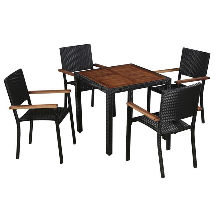 VidaXL Mobilier d'extérieur 5 pcs Résine tressée et bois d'acacia Noir