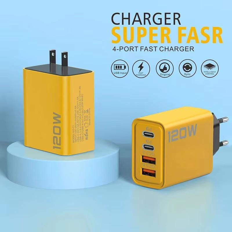 Зарядное устройство 120 Вт USB C PD Быстрая зарядка 4 порта Charge 3.0 Type C USB Зарядные устройства для телефона Адаптер быстрой зарядки Для iPhone Samsung Xiaomi Huawei