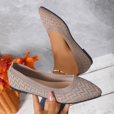 Модная женская обувь на плоской подошве 2025 Новая вязаная обувь слипоны для женщин Остроносые однотонные лоферы Повседневные дышащие плоские кроссовки Женские