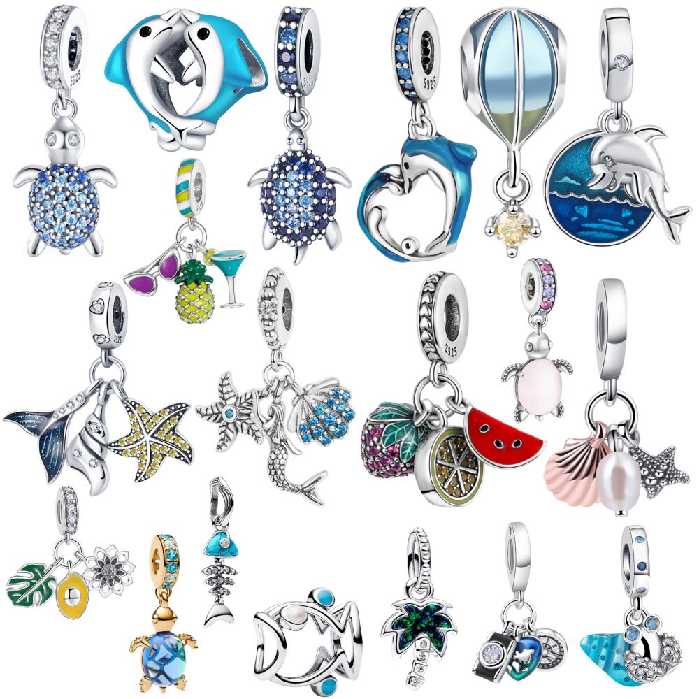 925 Silver Charms Bead Elephant Dolphin Shell Charm Bead Pendant Fits Bracelet Womens Jewelry Gifts