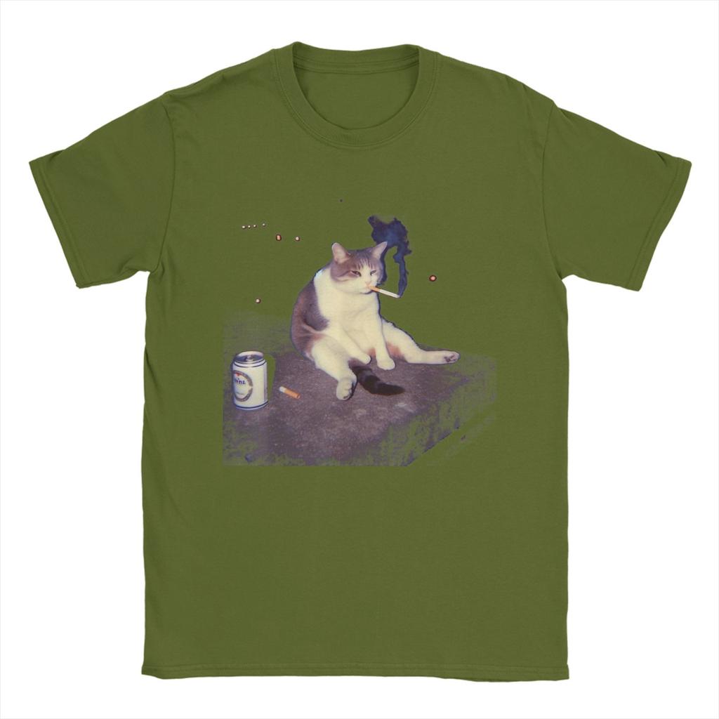 Cigarette Kitten Funny Smoking Cat Meme Stupid Brainrot Summer T Shirts Cotton Hipster Tshirt For Couple Short Sleeves Top Tees