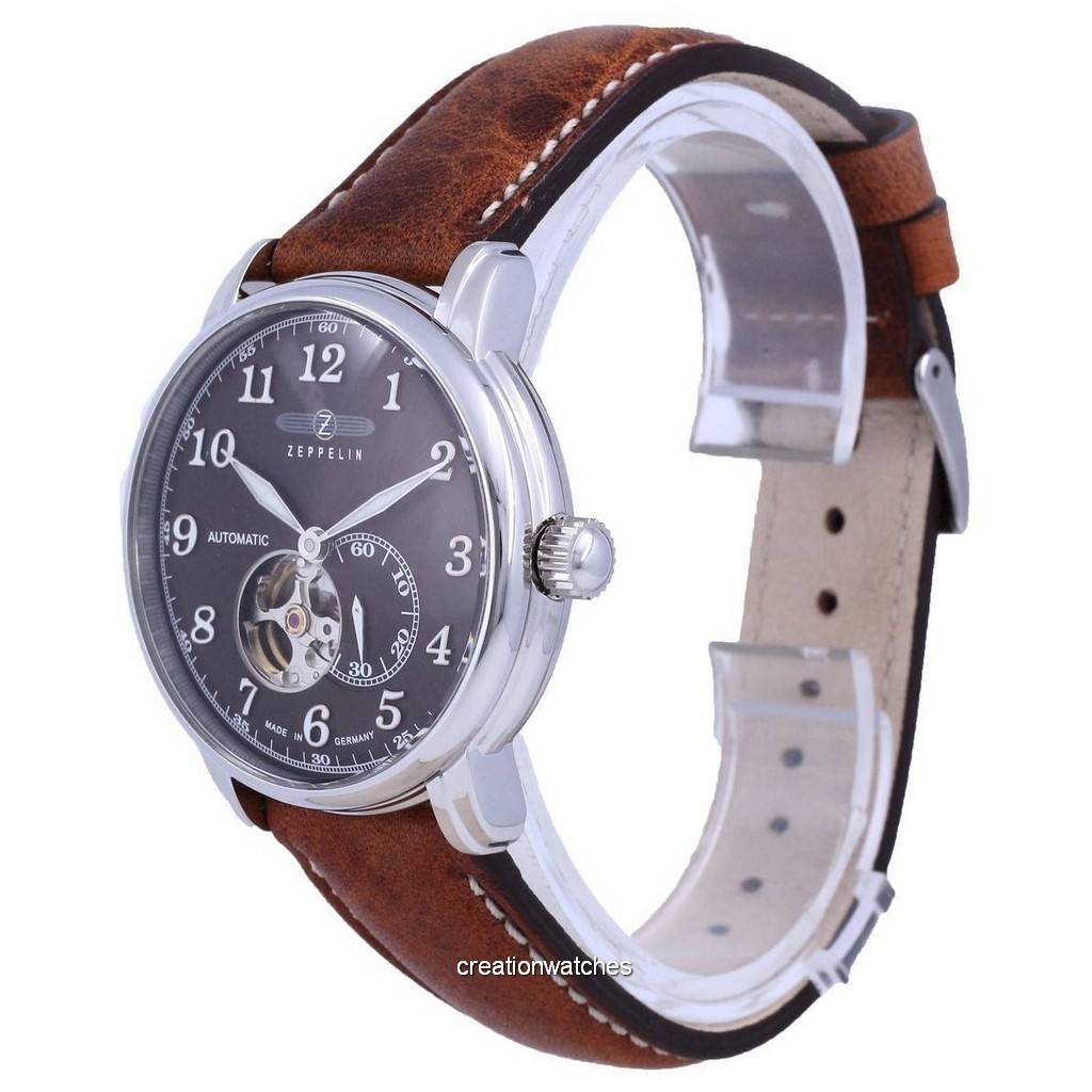 Zeppelin LZ127 Graf Open Heart Leather Automatic 7666-4 76664 Мужские часы