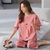 Summer Pajamas Cotton Home Clothes Women's Round Neck Pullover Casual Comfortable Nine-Pants Pajama Set