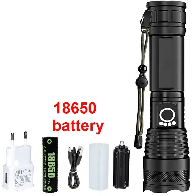 High Power LED Flashlight Rechargeable 5 Mode Aluminum Alloy Telescopic Zoom Torch Tactical Lamp for Outdoor Camping Fishing